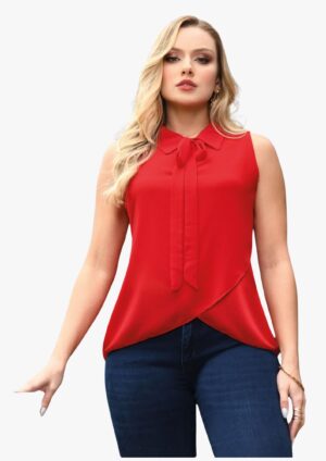 Blusa con cuello y corbata sin mangas ,REF 4474