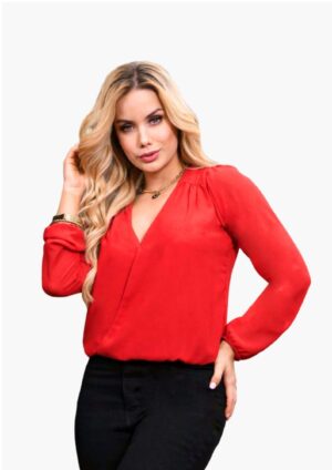 Blusa manga larga cuello en V roja REF 12192
