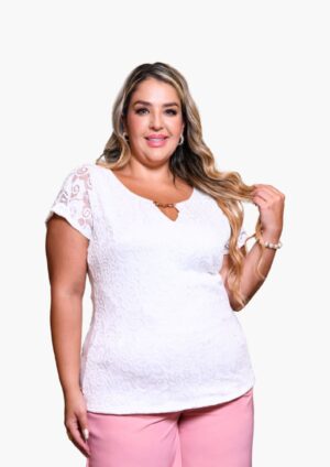Blusa elegante manga corta con encaje talla plus REF 895