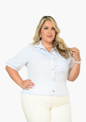 Blusa camisero manga corta  de rayas