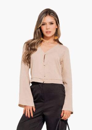 Blusa manga larga cuello en V con botones REF 2939