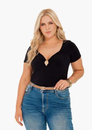 Blusa manga corta , escote corazón lycrada ,REF 11047