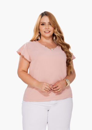 Blusa cuello en V manga corta en tejido plano REF 971