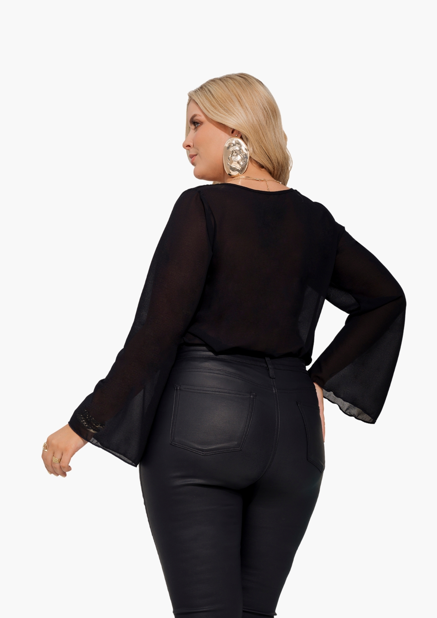 Blusa manga larga elegante , semitransparente con herraje dorado REF 11053 - Image 2
