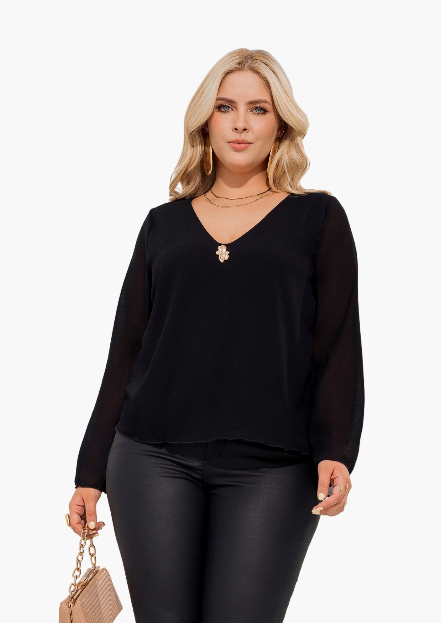 Blusa manga larga elegante , semitransparente con herraje dorado REF 11053 - Image 3