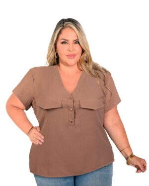 Blusa alegante manga corta talla plus, en tejido plano REF 940