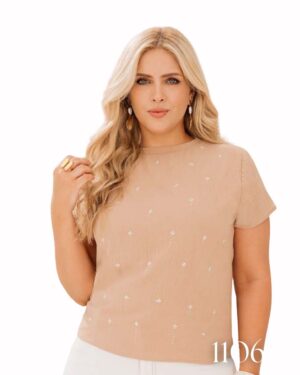 Blusa manga corta cuello redondo con piedras REF 11067